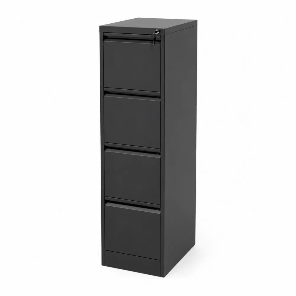 Cassettiera Ufficio in Metallo a 4 Cassetti Nero