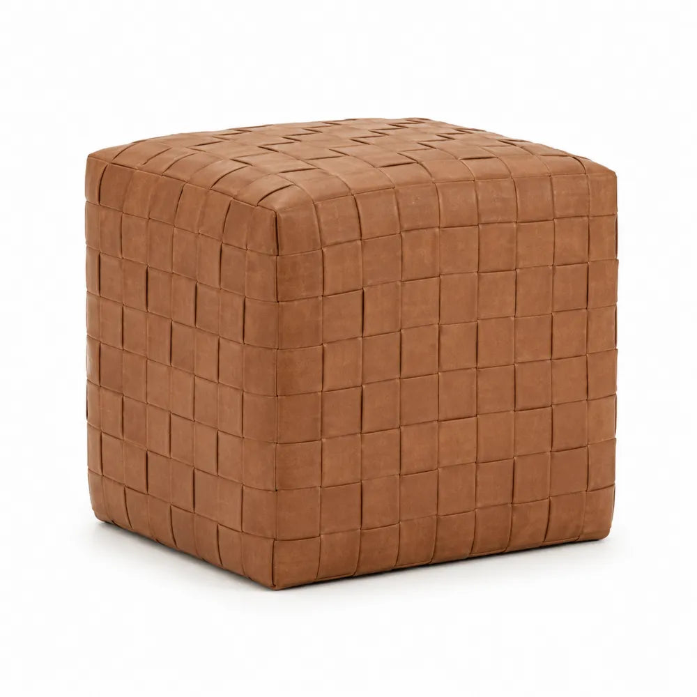 Poggiapiedi cubo in pelle sintetica intrecciata Marrone 40x40x40 cm