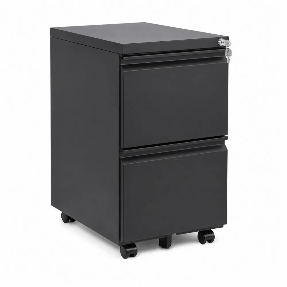 Cassetto in Metallo Nero con Rotelle e Serratura
