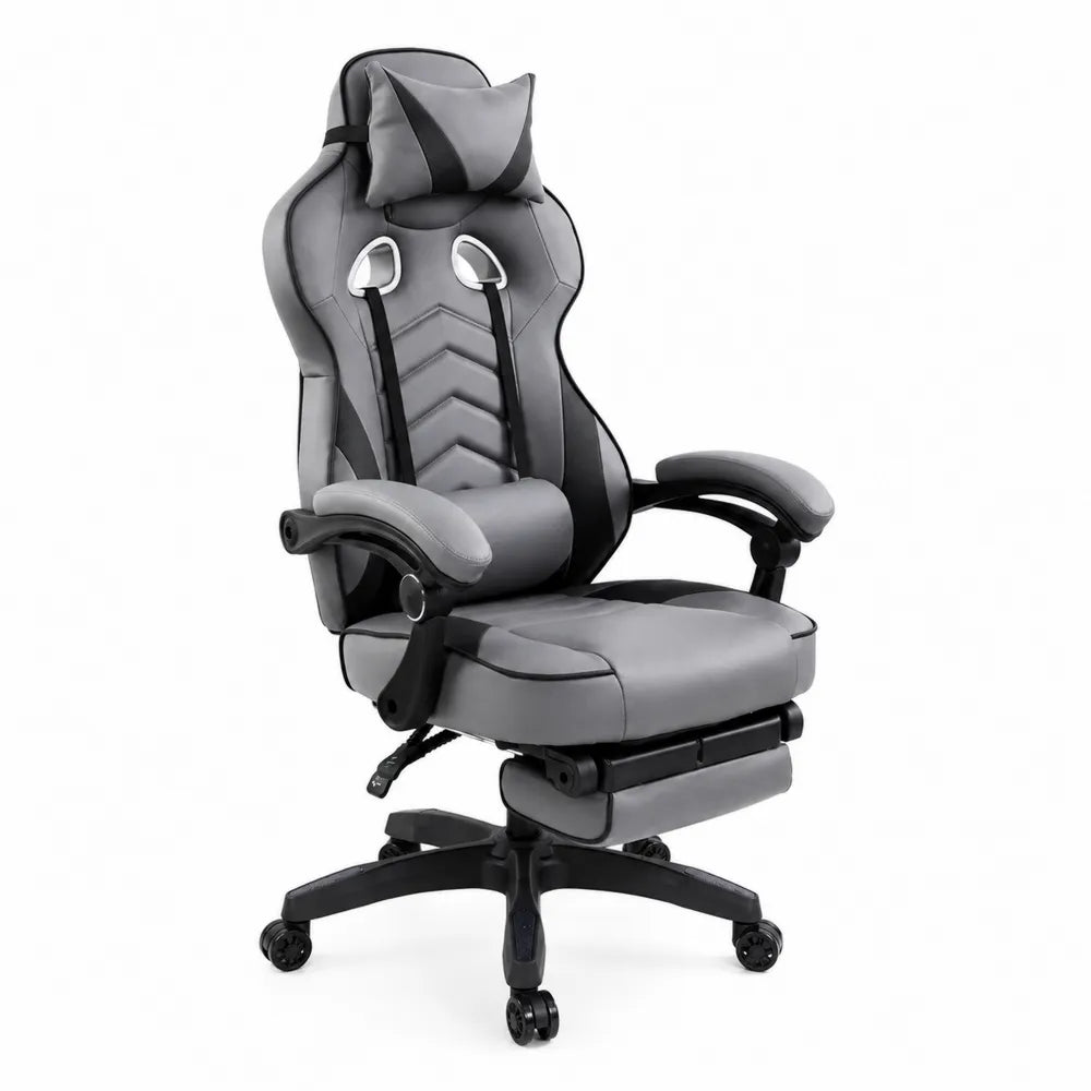 Sedia da gioco in pelle sintetica grigio/nero con poggiatesta