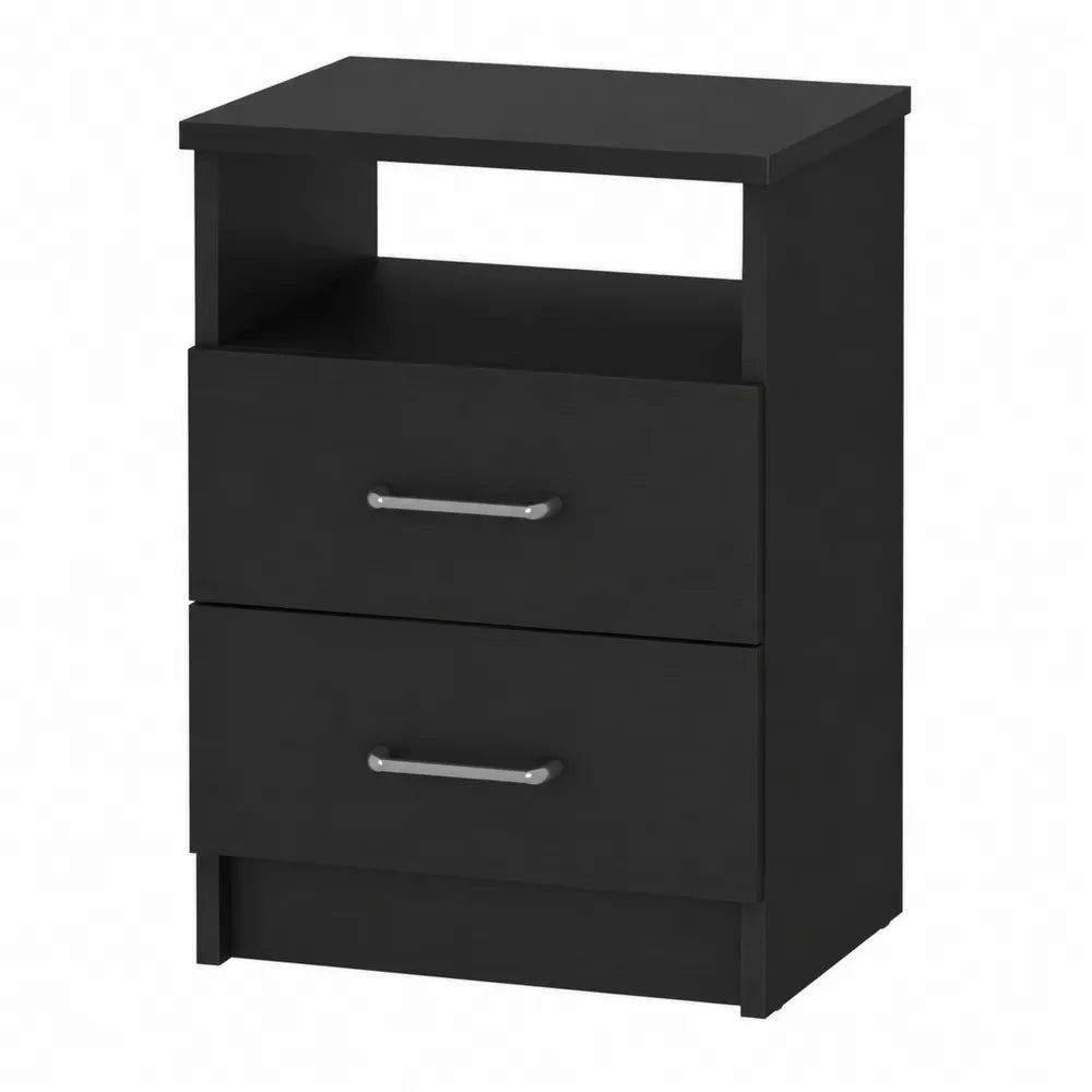 Comodino Nero con 2 Cassetti in Pannello di Particelle