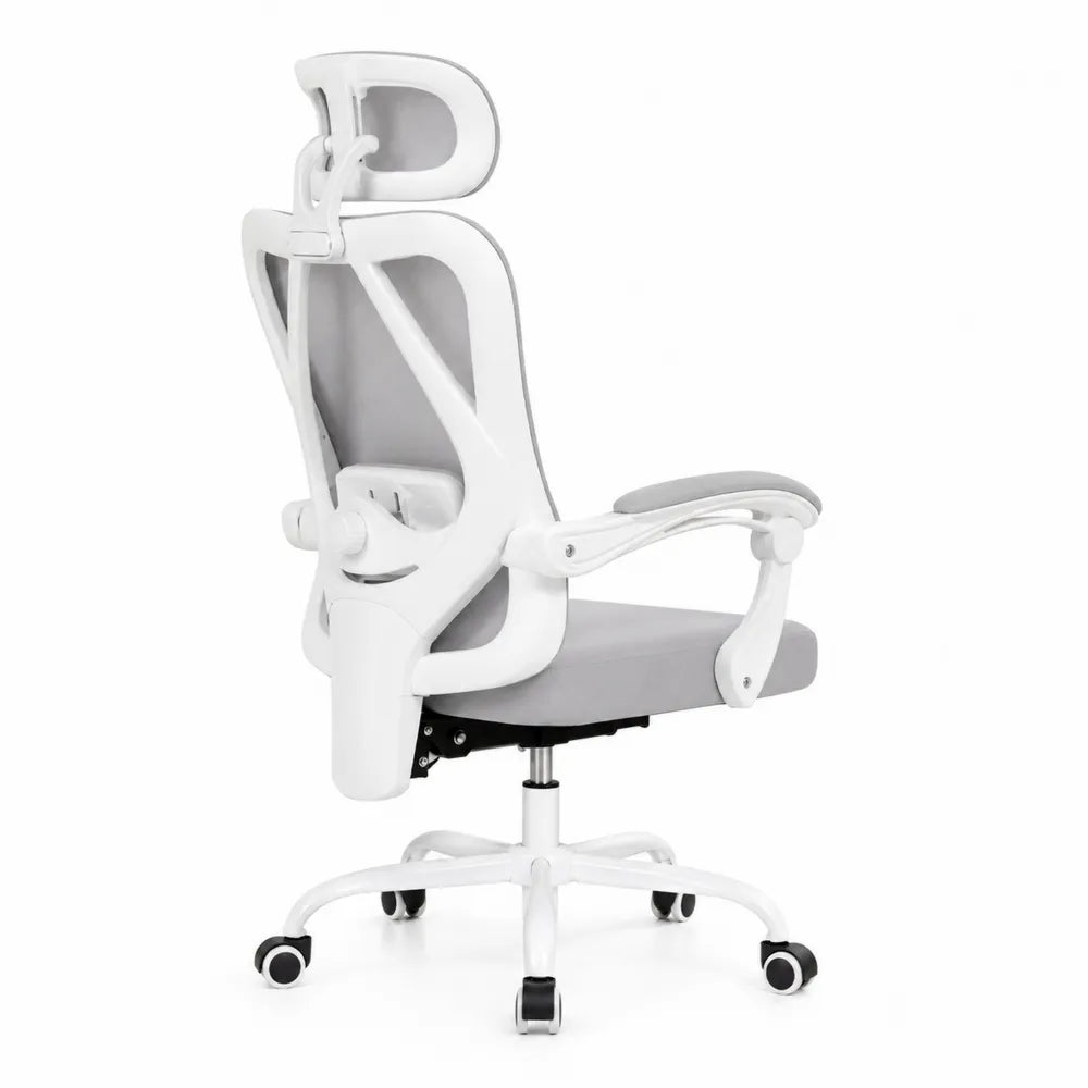 Sedia da ufficio in plastica e tessuto bianco e grigio
