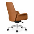 Sedia girevole in pelle marrone con base in alluminio