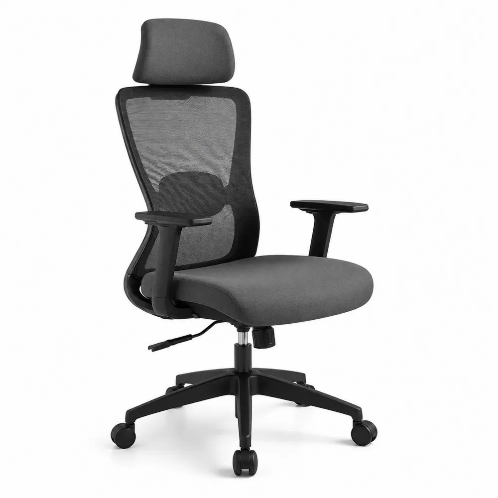 Sedia ergonomica regolabile con schienale in rete nero e grigio