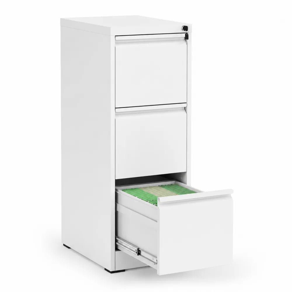 Mobile schedario in metallo bianco con 3 cassetti