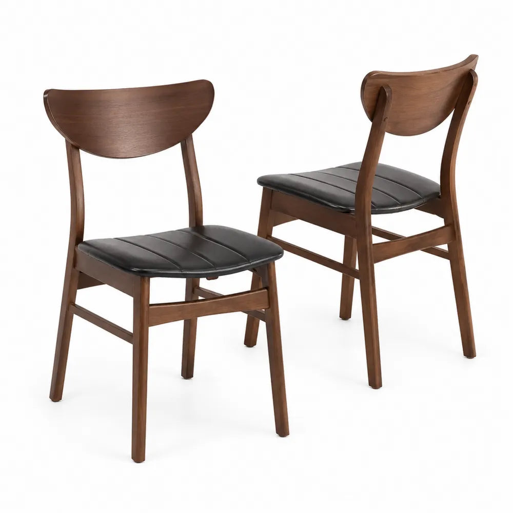 Set di 2 Sedie in Legno e Similpelle Nera
